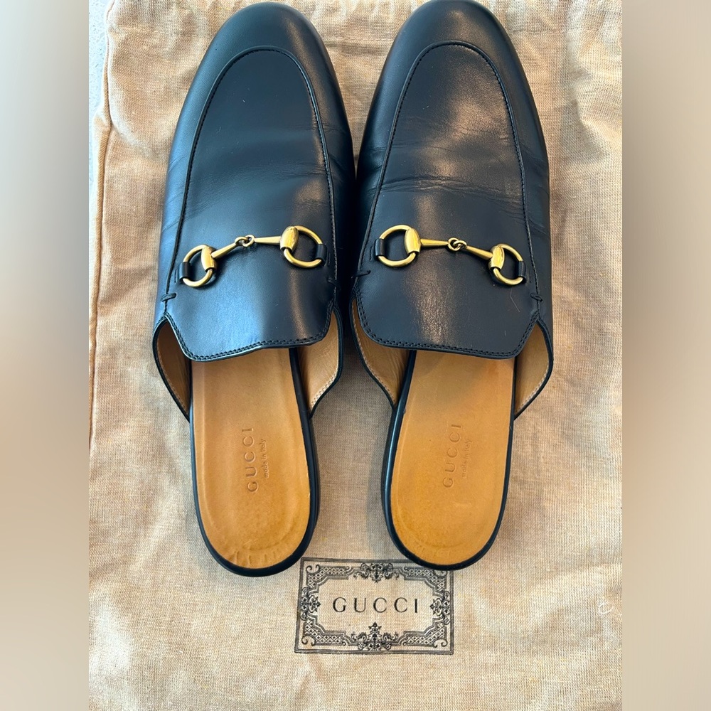 Gucci Princetown Horsebit Black Leather Loafer Slides | EU 40 (Fits like US 9)